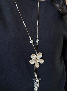 韩系波点爱心花朵项链女款设计感镂空树叶长款毛衣链秋冬百搭配饰