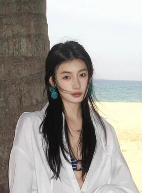 超仙湖蓝色天然贝壳流苏气质耳环女夏日海边度假风耳饰高级感耳钉