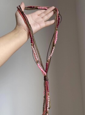 波西米亚皮质流苏多层串珠长项链