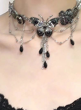 尼古拉蝴蝶水晶流苏项链女轻奢