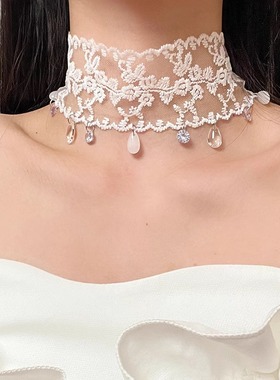 法式甜美白色蕾丝choker氛围感