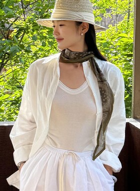 复古灰色腰果花丝巾女2025新款百搭围巾小众设计感围脖透气配饰薄