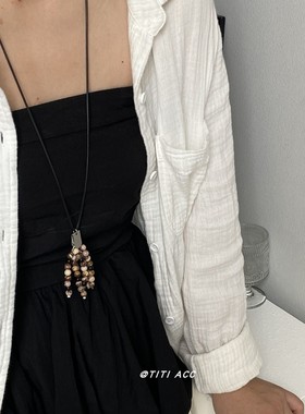 海边度假!椰风葡萄流苏项链女波西米亚多元素高级感可调节毛衣链