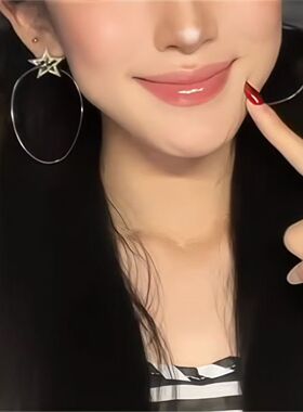 赵昭仪同款超闪锆石星星耳环欧美夸张大圆圈耳坠清冷五角星耳钉