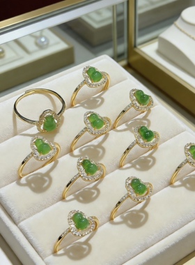 天然和田碧玉辣阳绿葫芦戒指S925银镶嵌精致百搭女式小红书戒指