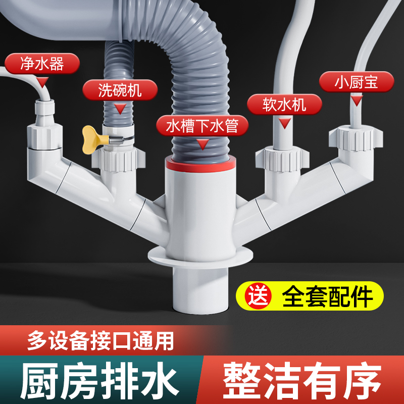 厨房下水管三头通排水道管道防臭三通接头净水分水器防返臭神器50 - 图3