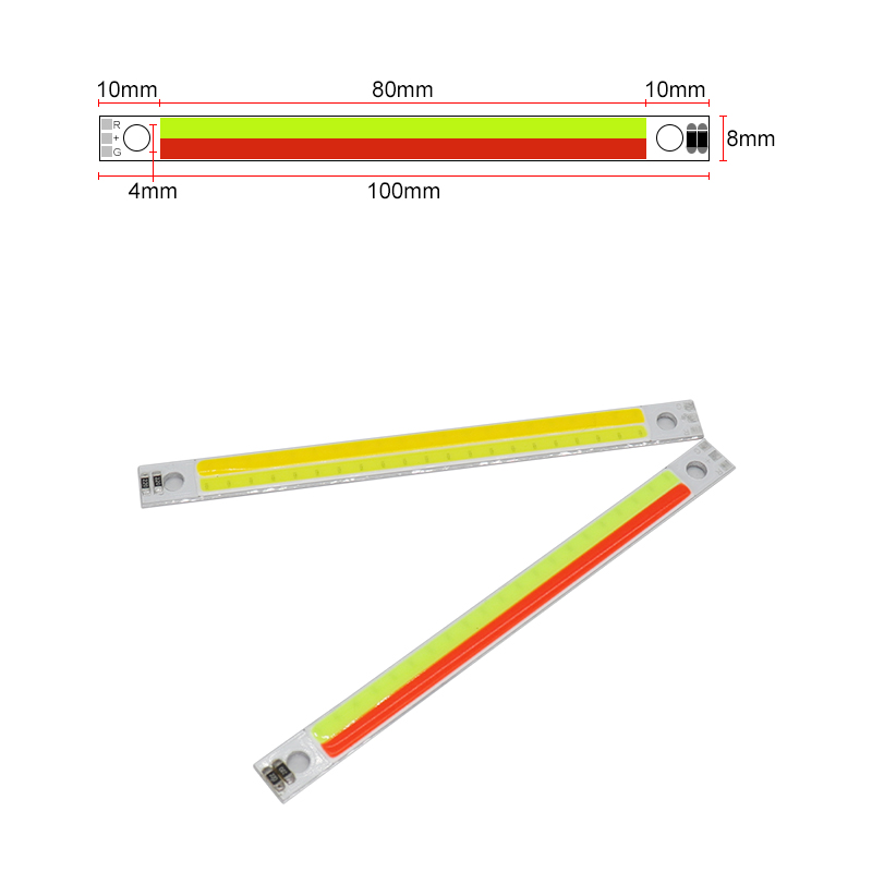 100x8mm红绿白黄光双色灯条12V 2W人脸识别补光灯COB光源车灯DIY-图0