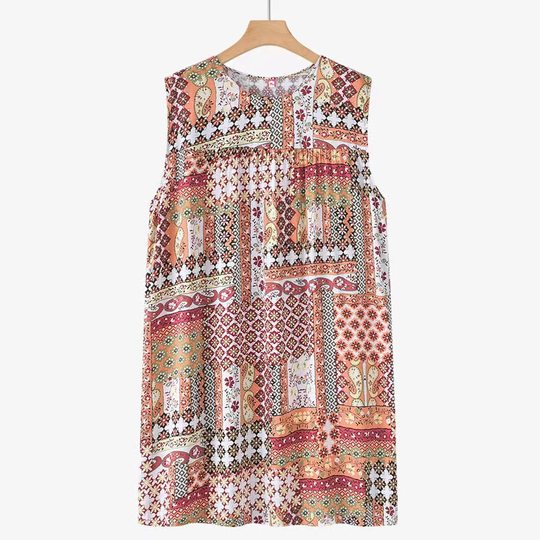 棉绸睡衣妈妈家居服睡裙无袖宽松中老年中长款人造棉连衣裙夏季