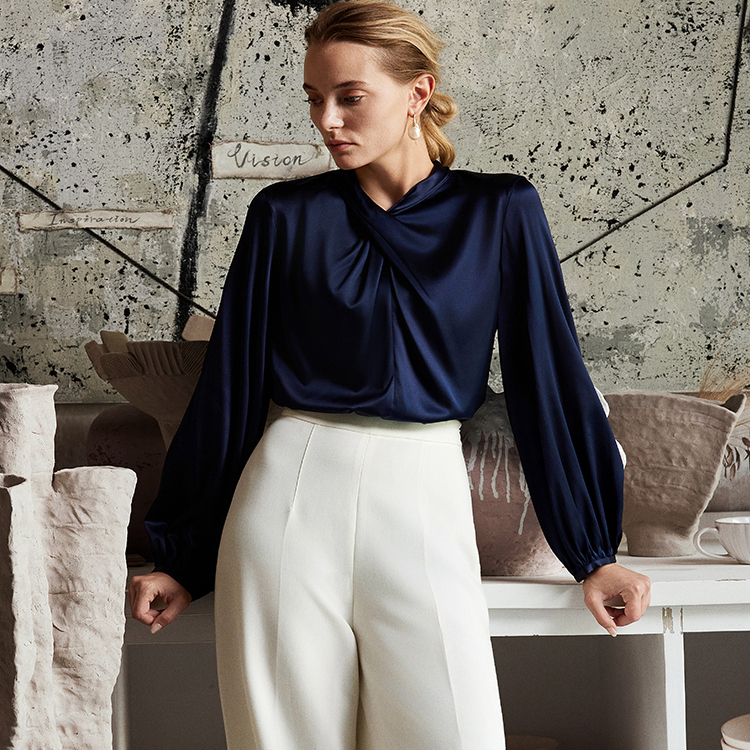 【商场同款】高端法式重磅真丝衬衫女长袖2025秋气质桑蚕丝绸上衣 - 图2