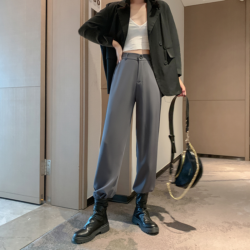 正点女孩旗舰店阔腿裤女春秋季高腰垂感宽松直筒新款显瘦休闲裤西装拖地裤子0