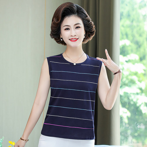 妈妈纯棉女士坎肩背心女夏季老年上衣内衣中年女式跨栏吊带宽松 - 图1