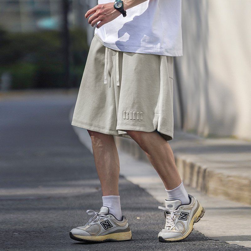 男款夏季休闲钢印短裤运动休闲跑步透气男士舒适日常直筒五分裤子 - 图0