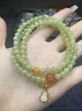 和田玉黄口料圆珠6mm手链毛衣链多用款搭配蜜蜡南红亮眼十足