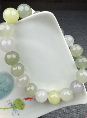 和田玉多宝手串马卡龙女士手链男士圆珠手串黄口碧玉晴水色10mm