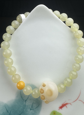 和田玉手串女男黄口珠子玉石散珠串珠项链吊坠手镯和田玉手链6mm