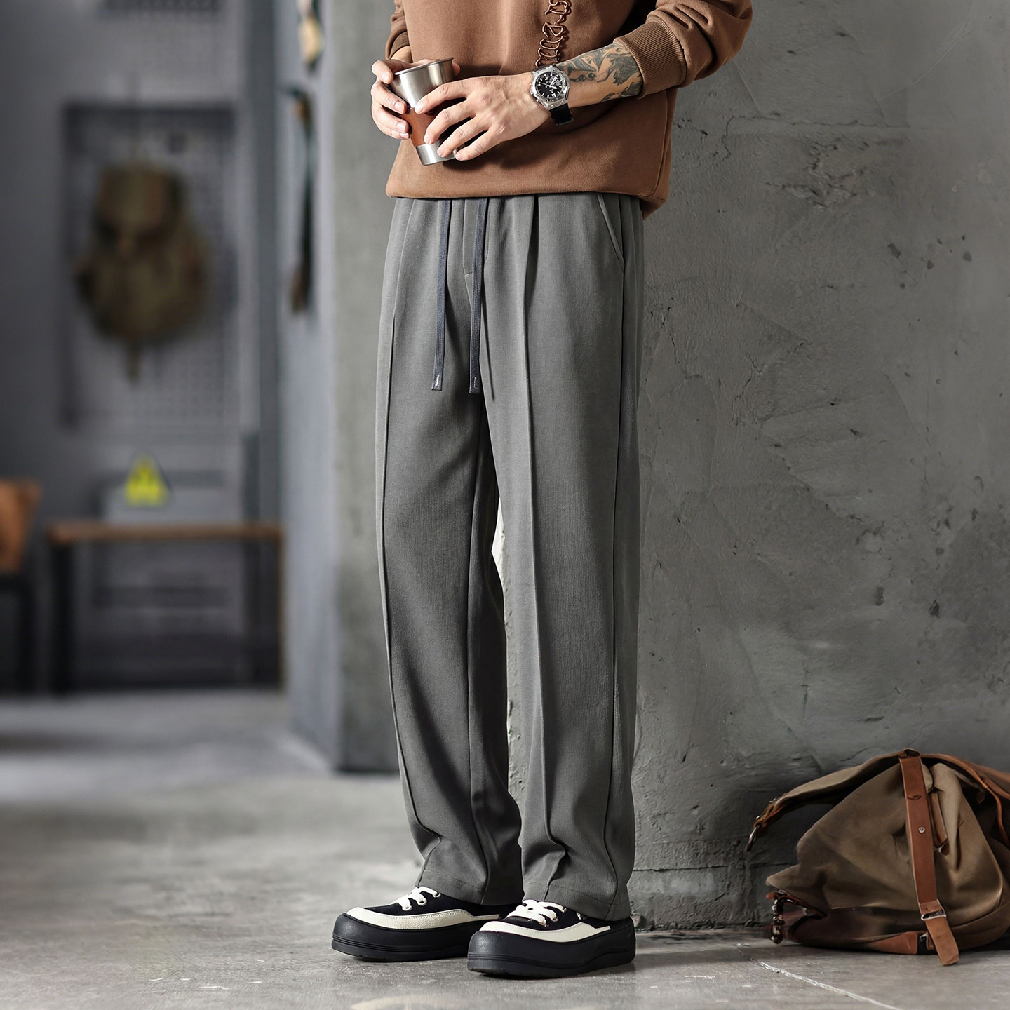 美式复古老钱风加绒直筒休闲裤男士秋冬季宽松垂感阔腿运动长裤,淘宝优惠券,粉丝福利购,淘宝优惠卷