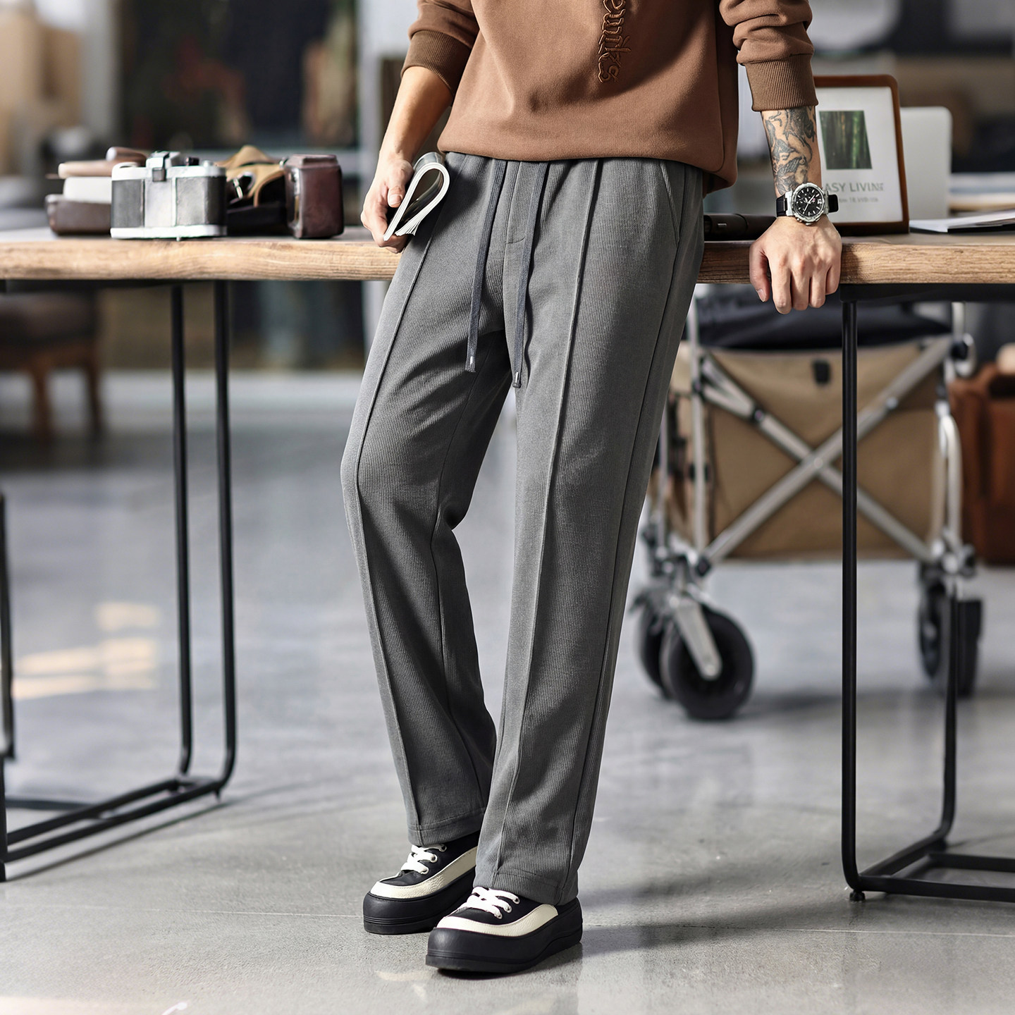 美式复古老钱风加绒直筒休闲裤男士秋冬季宽松垂感阔腿运动长裤,淘宝优惠券,粉丝福利购,淘宝优惠卷