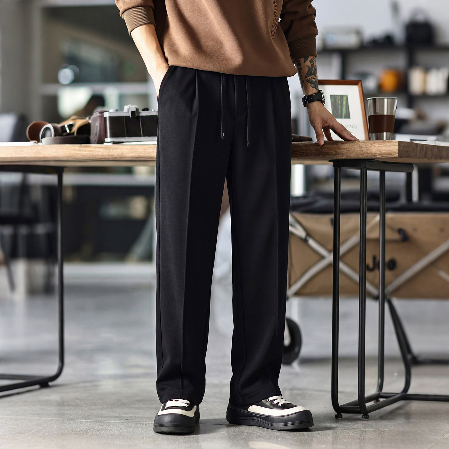 美式复古老钱风加绒直筒休闲裤男士秋冬季宽松垂感阔腿运动长裤,淘宝优惠券,粉丝福利购,淘宝优惠卷