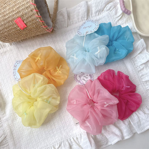 新款儿童糖果色欧根纱大肠发圈甜美少女扎马尾皮筋头绳丸子头发绳 - 图2