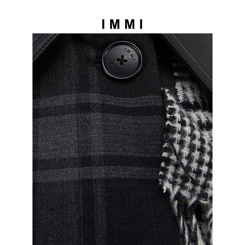 【IMMI】MOON联名系列精纺格纹羊毛围巾大衣192CO032A