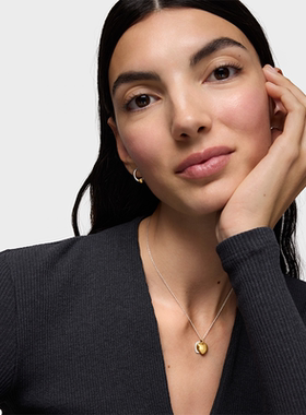 银镀18k金双色爱心项链