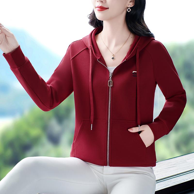 洋气卫中年妈妈春装外2套025新款50岁中老衣年连帽开衫女78-810春 - 图2