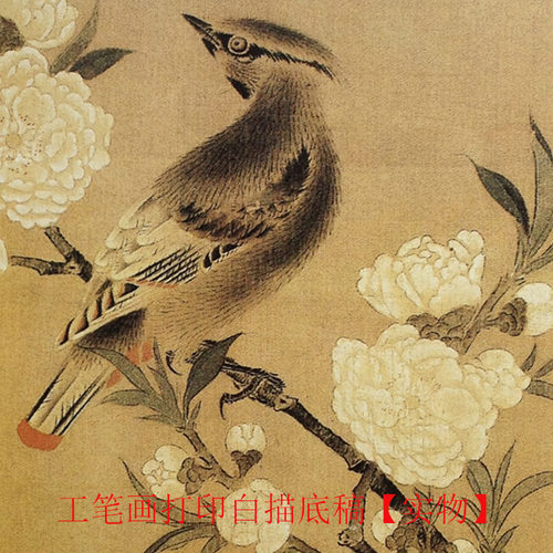 工笔画打印底稿宋画《桃花山鸟图》临摹初学者线描宣纸过稿素材 - 图2