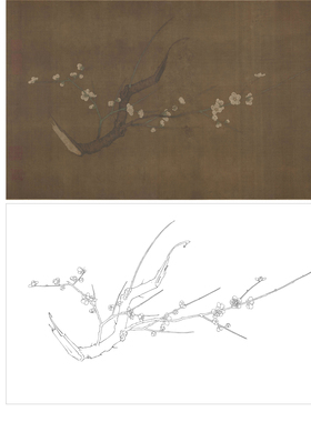 单选工笔画打印白描底稿宋画四幅折枝花卉初学者临摹过稿创作参考