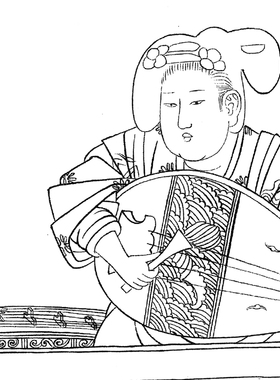 【大彩图】工笔画打印白描底稿横幅人物《宫乐图》高清底稿线描