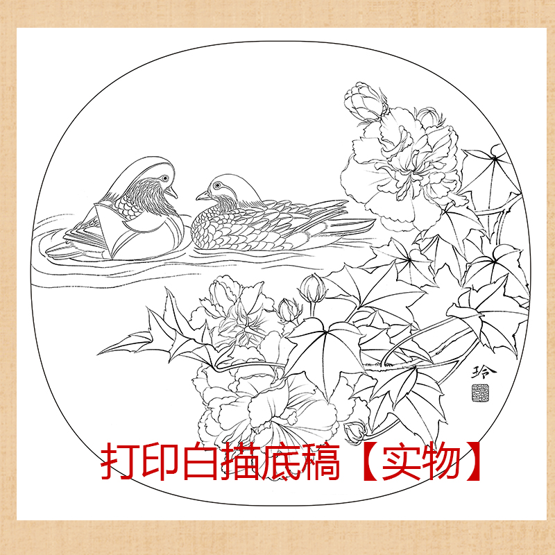 工笔画打印白描底稿郑玲玲圆形花鸟团扇有步骤图和文字说明初学者-图0