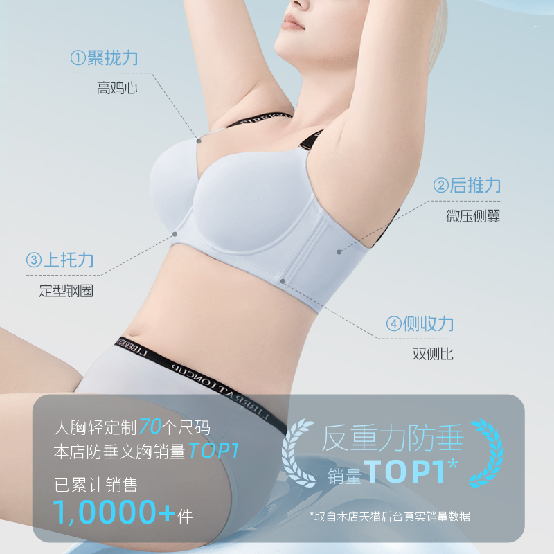 倾慕艺生夏季防下垂大胸显小胸全罩杯文胸无痕收副乳聚拢大码内衣