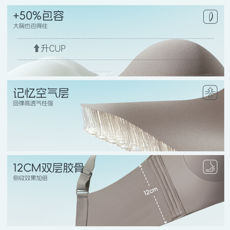 倾慕 大胸内衣女夏薄款大胸显小收副乳防下垂聚拢上托无痕文胸
