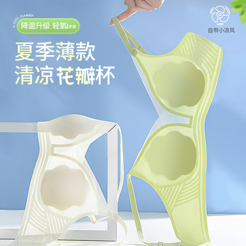 无痕内衣女夏季薄款大胸显小胸无钢圈防下垂超薄凉感花瓣杯文胸罩 - 图0
