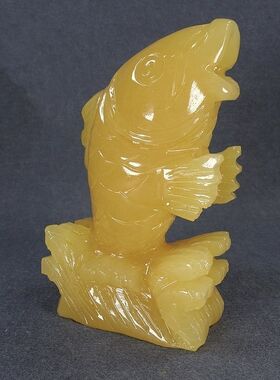 天然米黄玉鲤鱼跃龙门招财富贵鲤鱼办公室客厅玄关送礼装饰品摆件