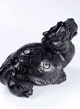 天然黑耀石黑墨玉龙龟摆件装饰黑玉石八卦龙龟赑屃霸下办公室客厅