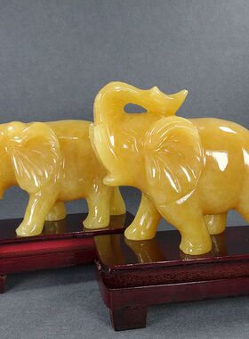天然米黄玉大象摆件玉石象玄关补靠山酒柜装饰品书房大号吸水象