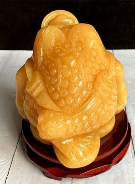 天然黄玉金蟾三足招财摆件