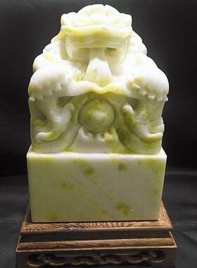 天然蓝田玉石雕刻盘龙玉玺印章工艺商务礼品家居饰品原创自制摆设