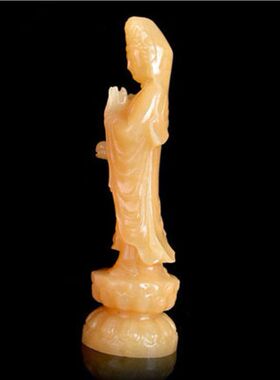 正品天然米黄玉观音松香黄玉石如意观音菩萨佛像家居工艺礼品摆件