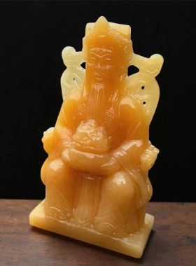 天然米黄玉财神招财摆件