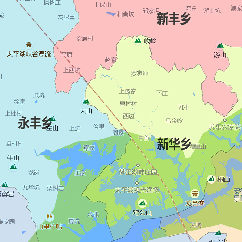 黄山区地图1.15m黄山市折叠版装饰画客厅沙发背景墙面壁画贴图 - 图1