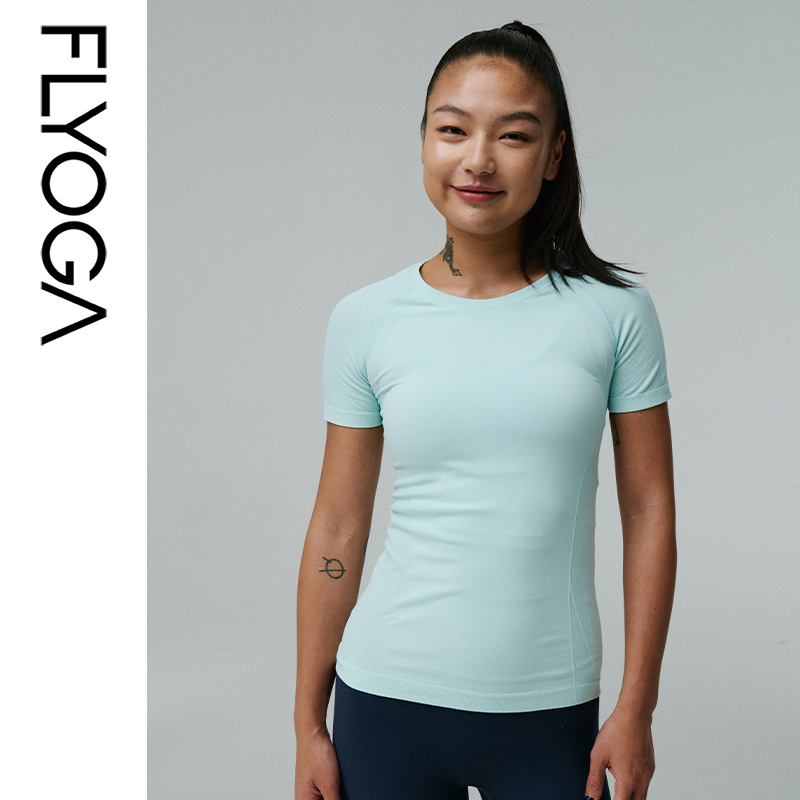 【新色】FLYOGA瑜伽服女t恤短袖无缝运动透气速干跑步修身33301 - 图0