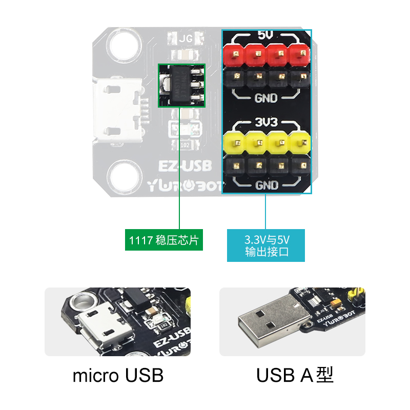 【YwRobot】电源模块USB供电模块 Micro USB接口 3.3V5V 1117芯片 - 图1