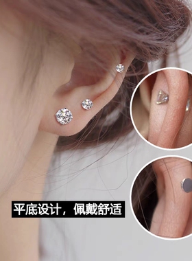 卡仕达纯银针闪钻耳钉女螺丝拧
