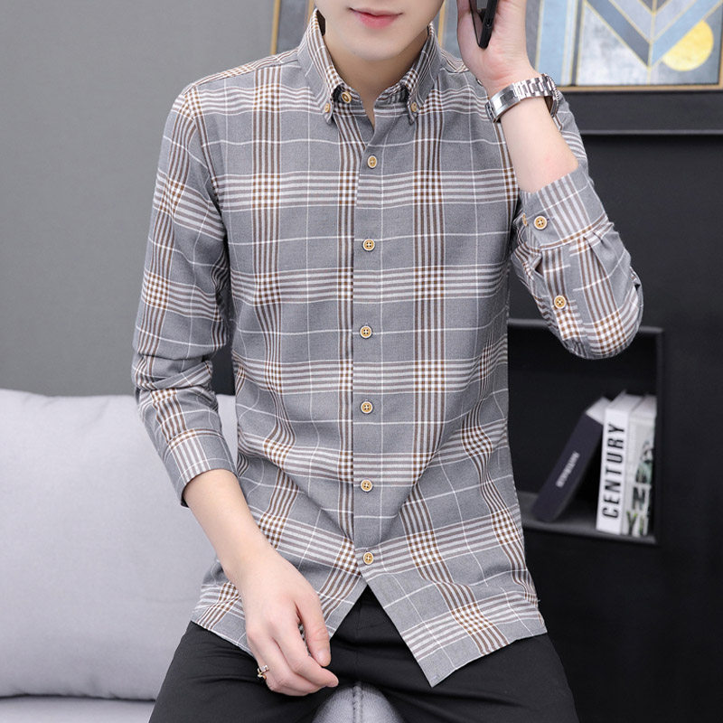 经典复古方格子衬衫男士长袖春秋季韩版修身休闲百搭衬衣潮流上衣,淘宝优惠券,粉丝福利购,淘宝优惠卷