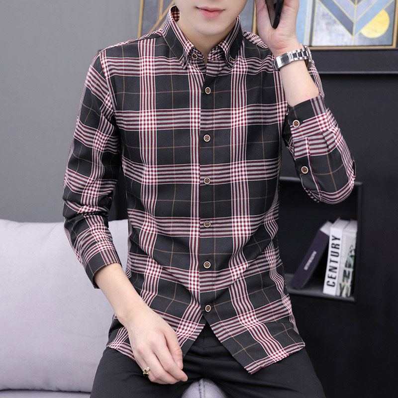 经典复古方格子衬衫男士长袖春秋季韩版修身休闲百搭衬衣潮流上衣,淘宝优惠券,粉丝福利购,淘宝优惠卷