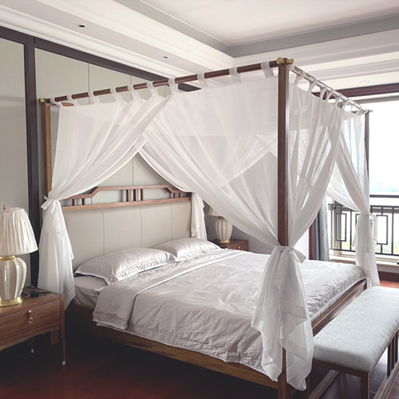 新中式美式古典四柱架子床幔纱防蚊帐定制简约粘扣吊带整体床帘幔,淘宝优惠券,粉丝福利购,淘宝优惠卷