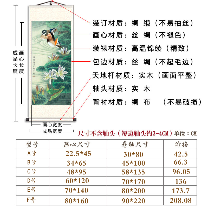 鸳鸯戏水新款卧室装饰画国画荷花水墨画客厅壁画玄关竖版卷轴挂画-图1