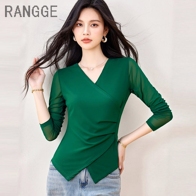 Memory mesh high elastic cross collar top
