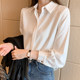 Interview with mature long-sleeved chiffon white shirt